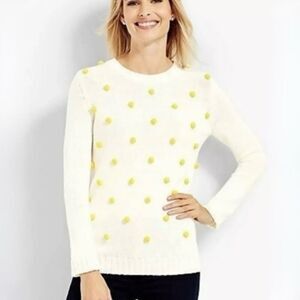 Talbots Cream & Yellow Pom Sweater size Large